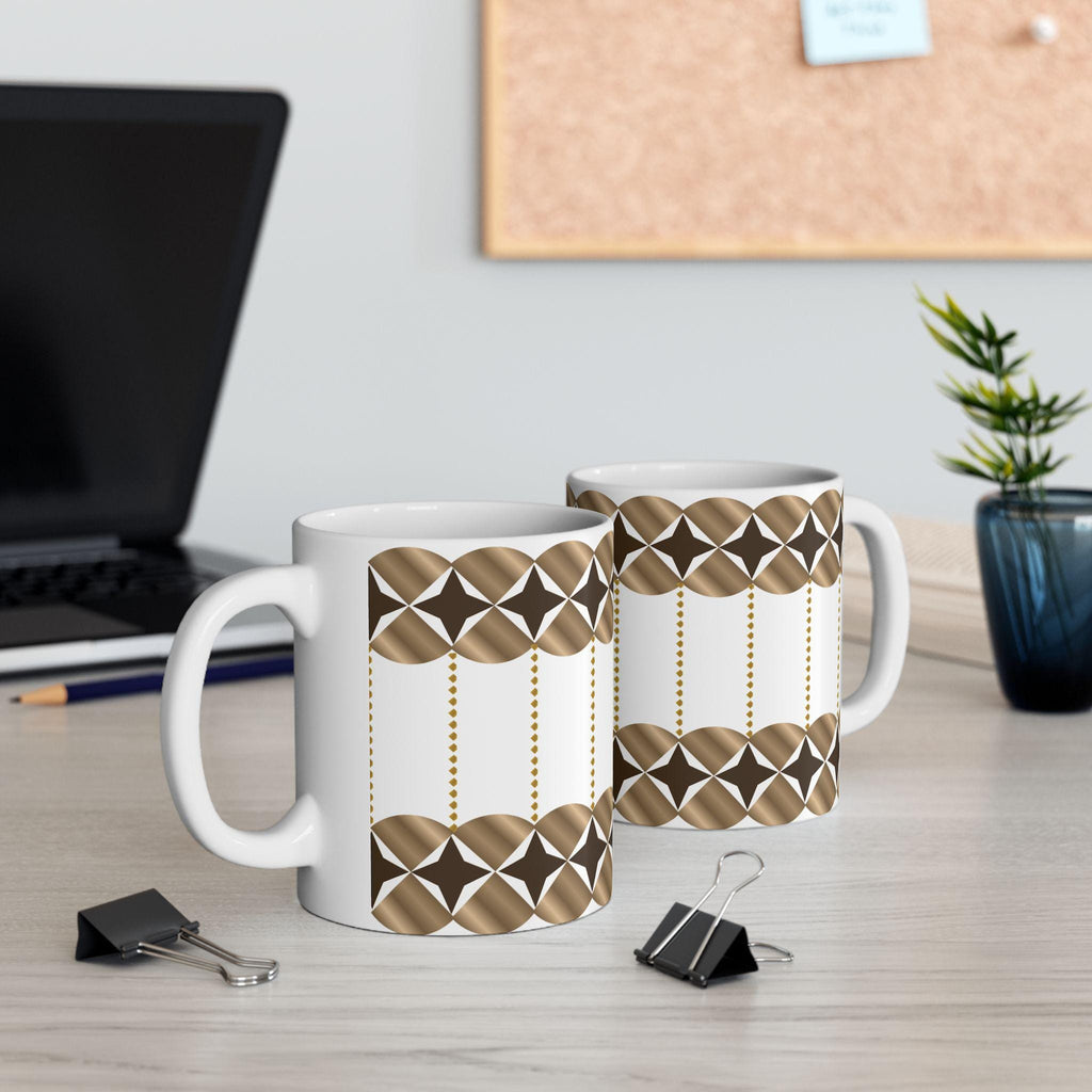 Geometric Gold Bronze Ceramic Mug | Modern Desk Decor, Coffee Cup (11oz/15oz)