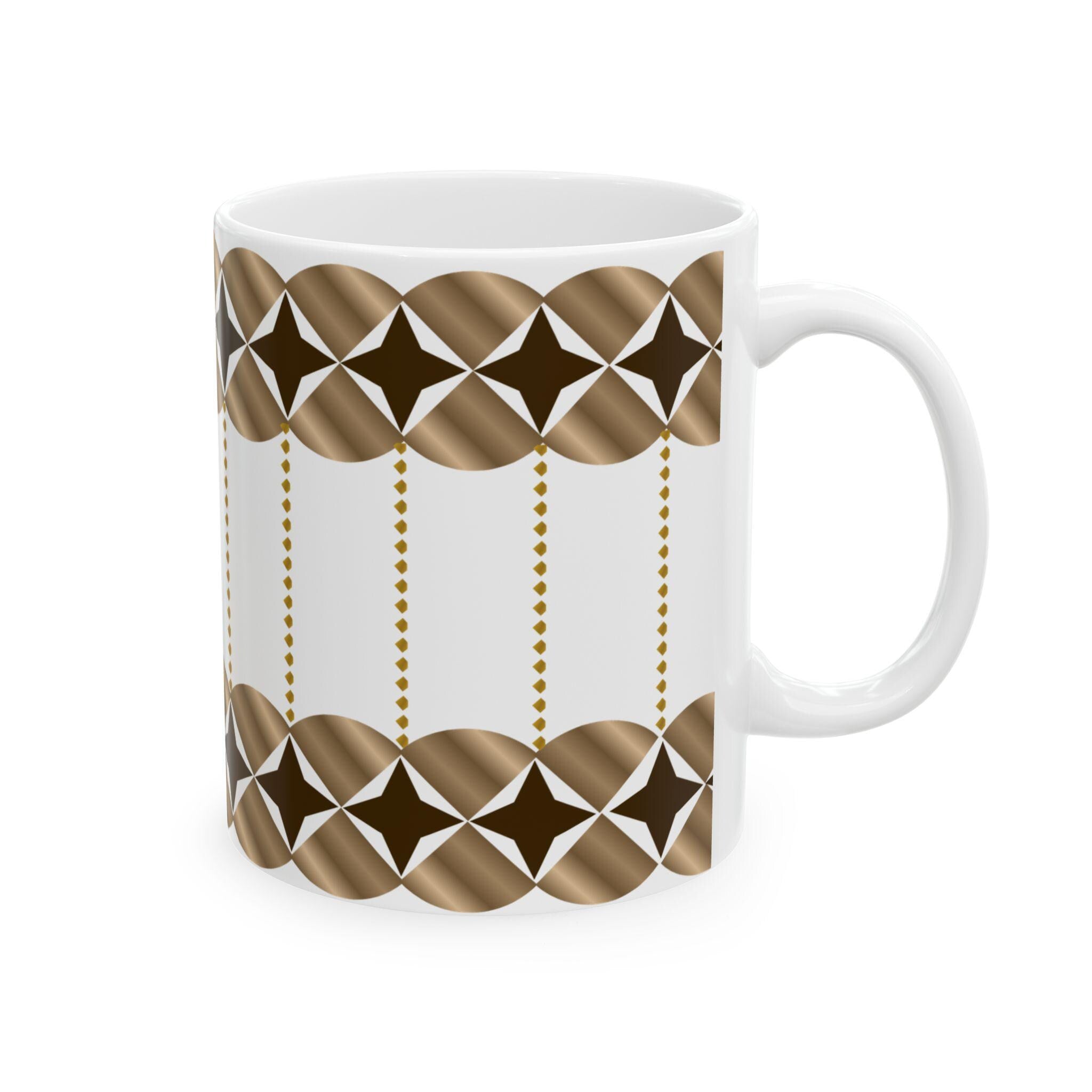 Geometric Gold Bronze Ceramic Mug | Modern Desk Decor, Coffee Cup (11oz/15oz)