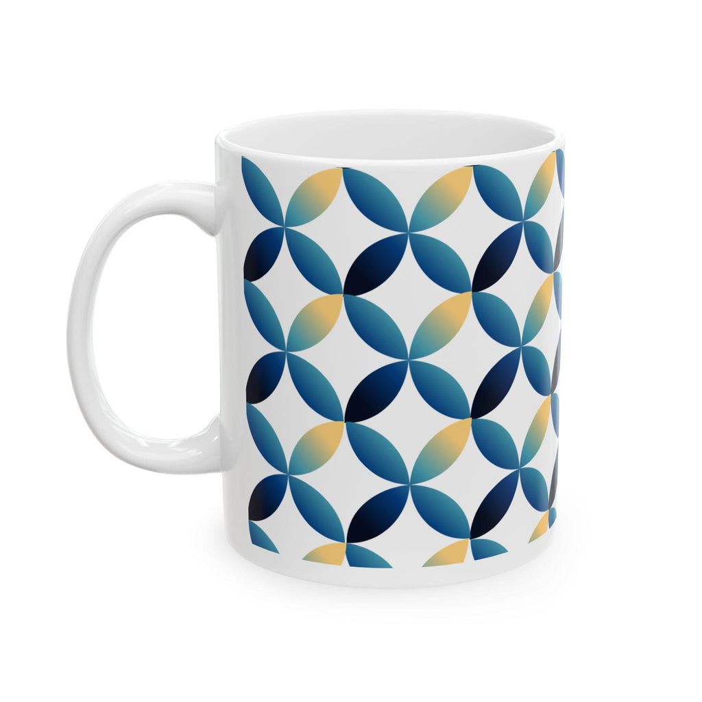 Blue Yellow Geometric Petal Mug | Modern Abstract Coffee Cup