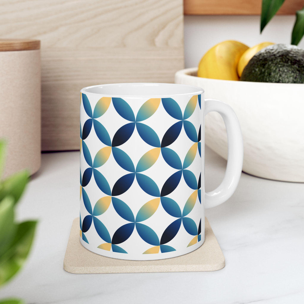 Blue Yellow Geometric Petal Mug | Modern Abstract Coffee Cup