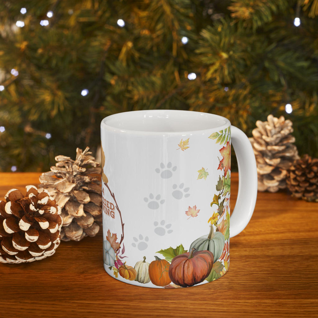 Thanksgiving Day Mug | Golden Retriever, Pumpkins, Fall Leaves. L