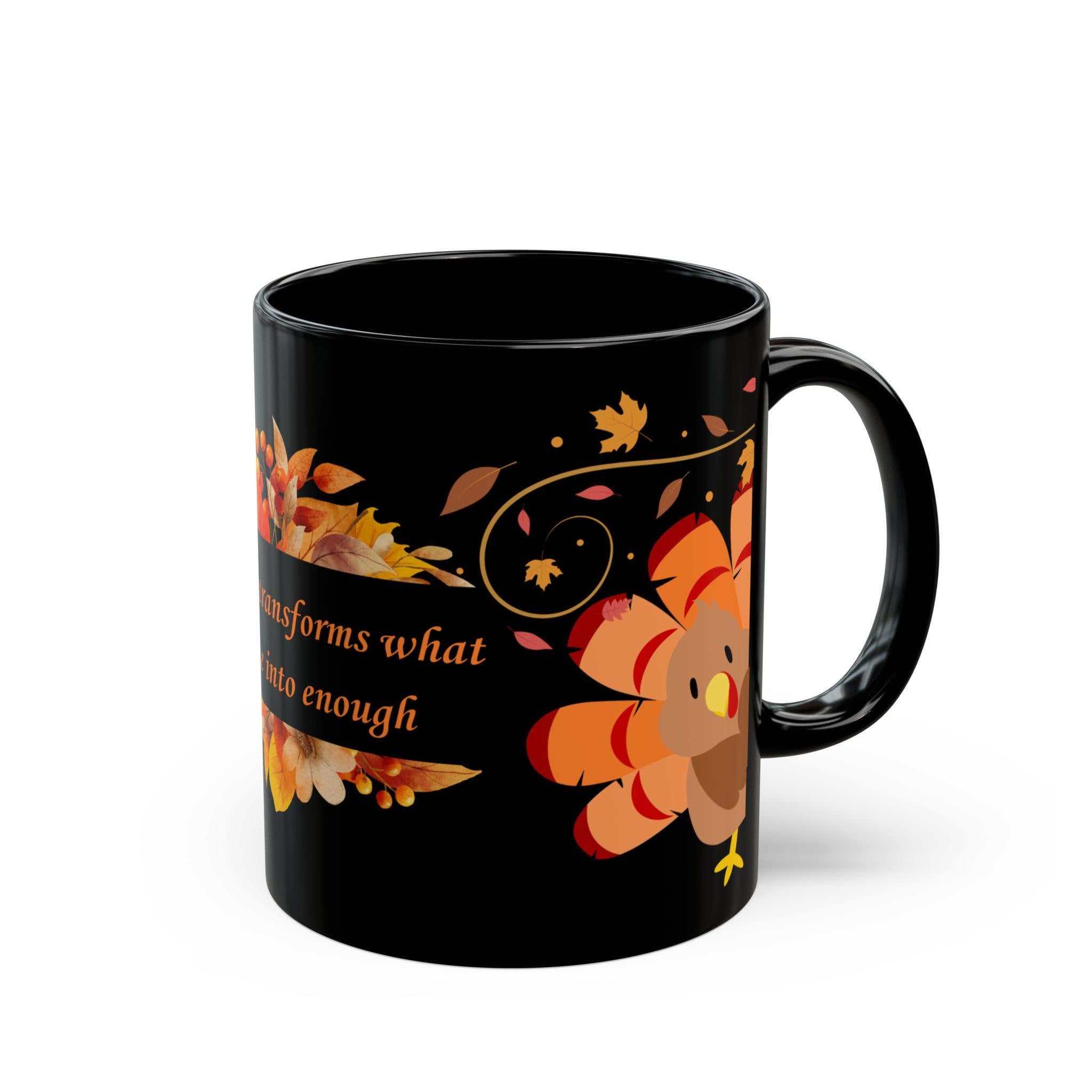 Black Thanksgiving Autumn Turkey Mug, Fall Turkey Coffee Cup, Autumn Leaf Ceramic Mug