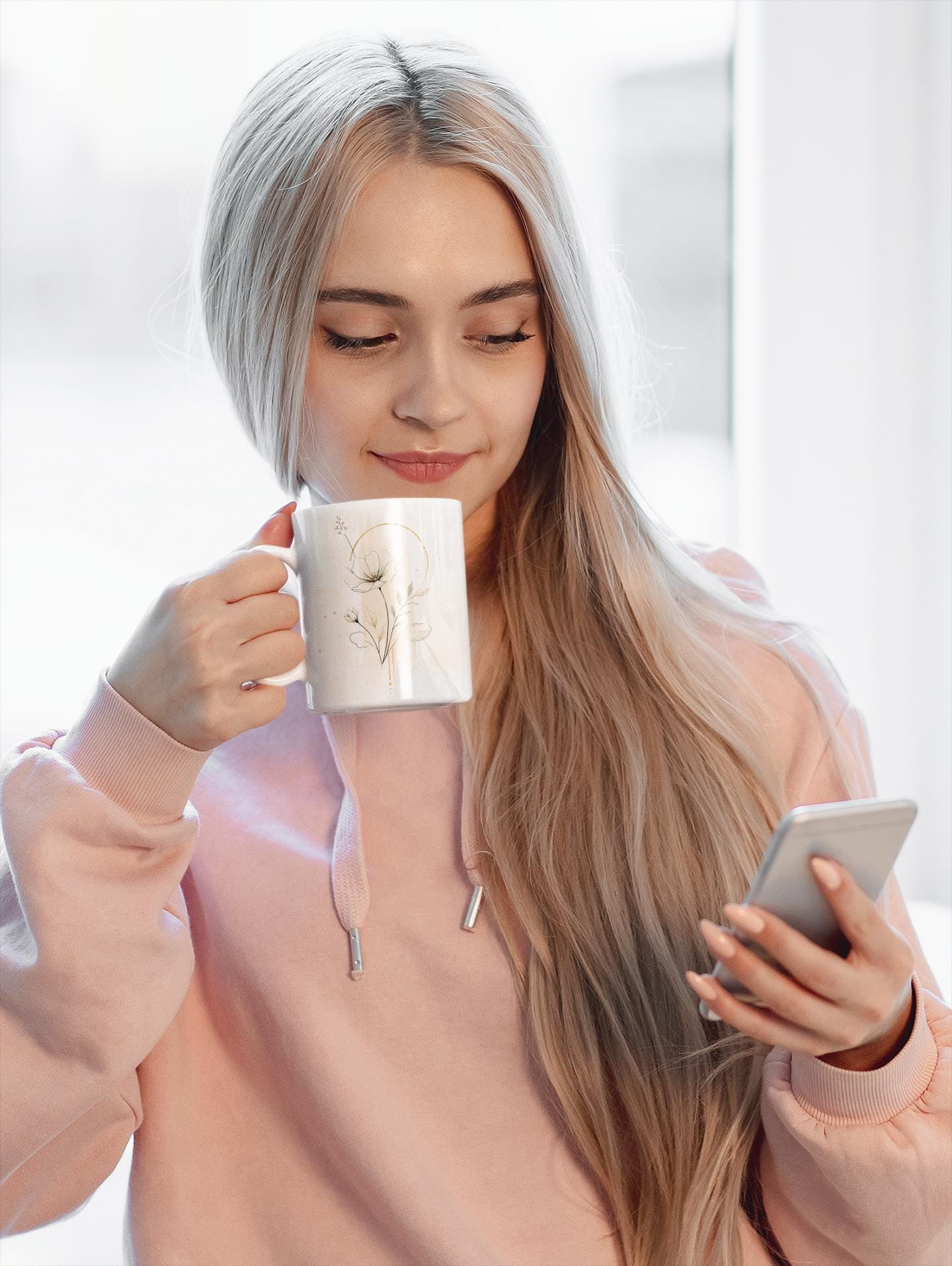 Minimalist Botanical Flower Mug | Ceramic Coffee Cup | Warm Tones, Organic Vibe