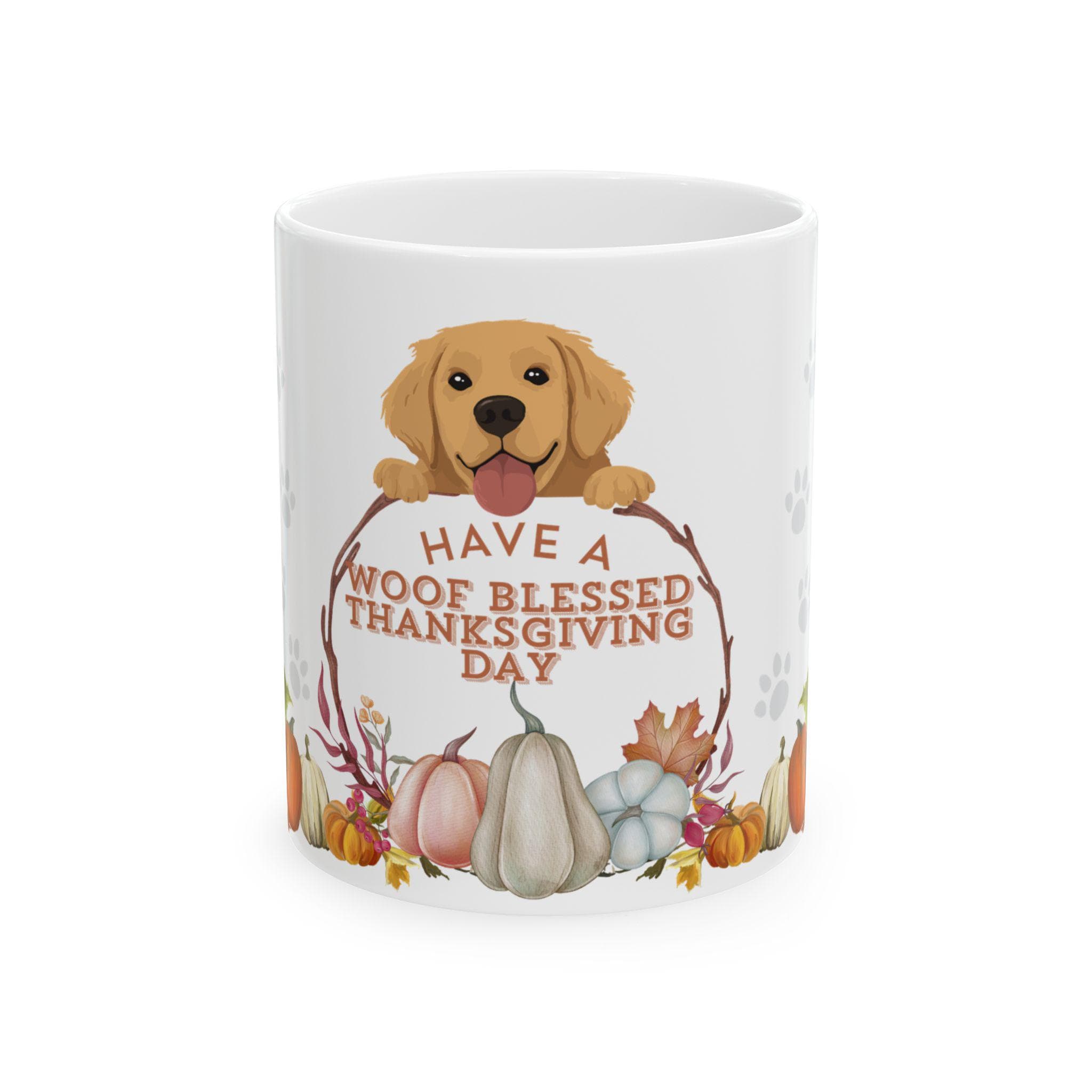 Thanksgiving Day Mug | Golden Retriever, Pumpkins, Fall Leaves. L