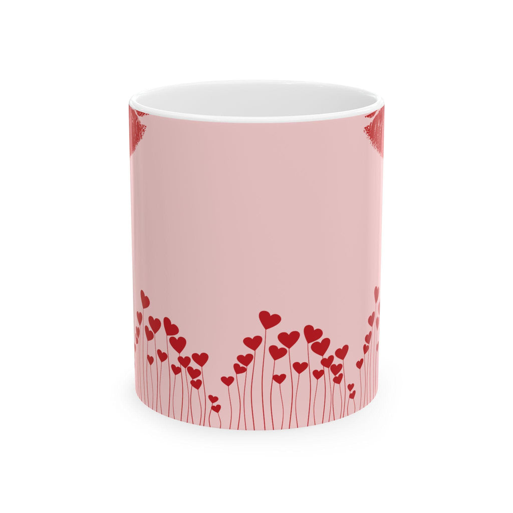 Lip Kiss Mug Romantic Pink Coffee Cup | Pink Valentine love pattern, 11oz or 15oz