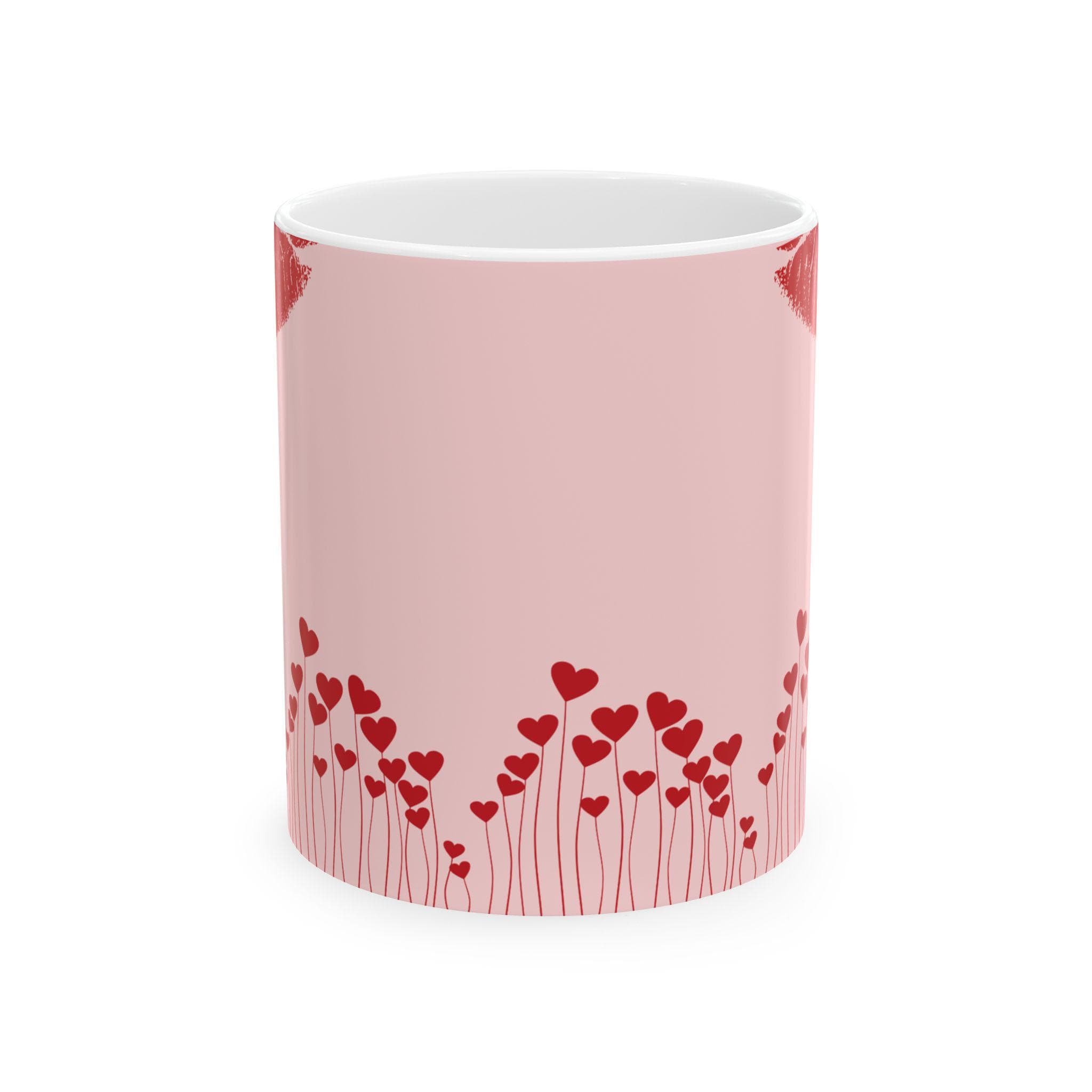 Lip Kiss Mug Romantic Pink Coffee Cup | Pink Valentine love pattern, 11oz or 15oz