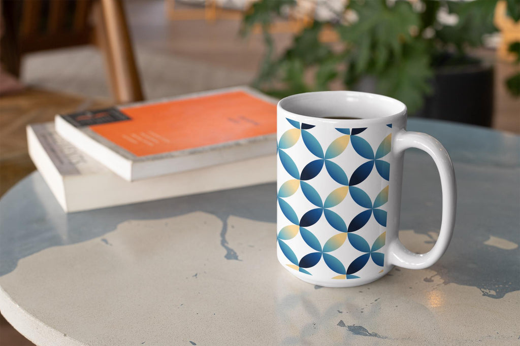 Blue Yellow Geometric Petal Mug | Modern Abstract Coffee Cup