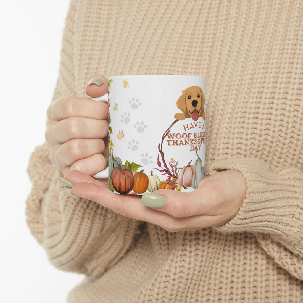 Thanksgiving Day Mug | Golden Retriever, Pumpkins, Fall Leaves. L