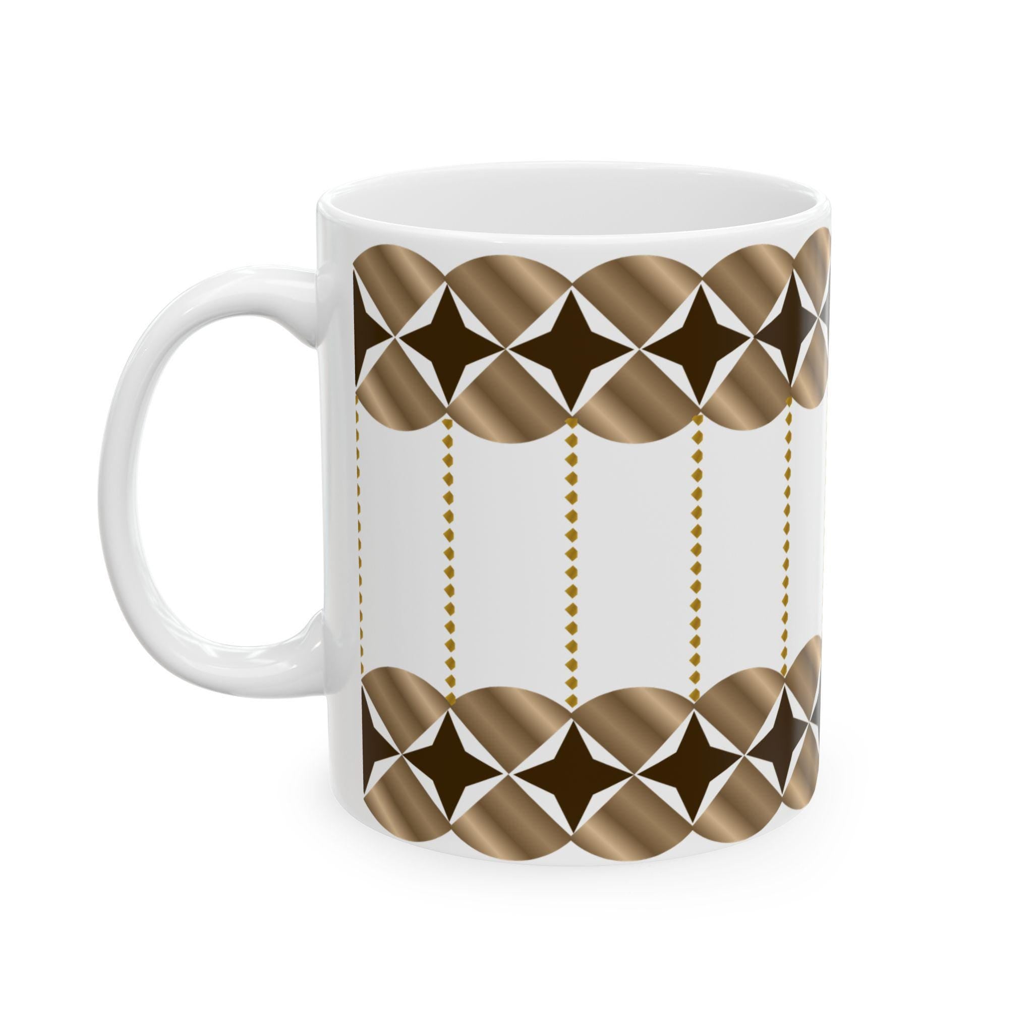 Geometric Gold Bronze Ceramic Mug | Modern Desk Decor, Coffee Cup (11oz/15oz)