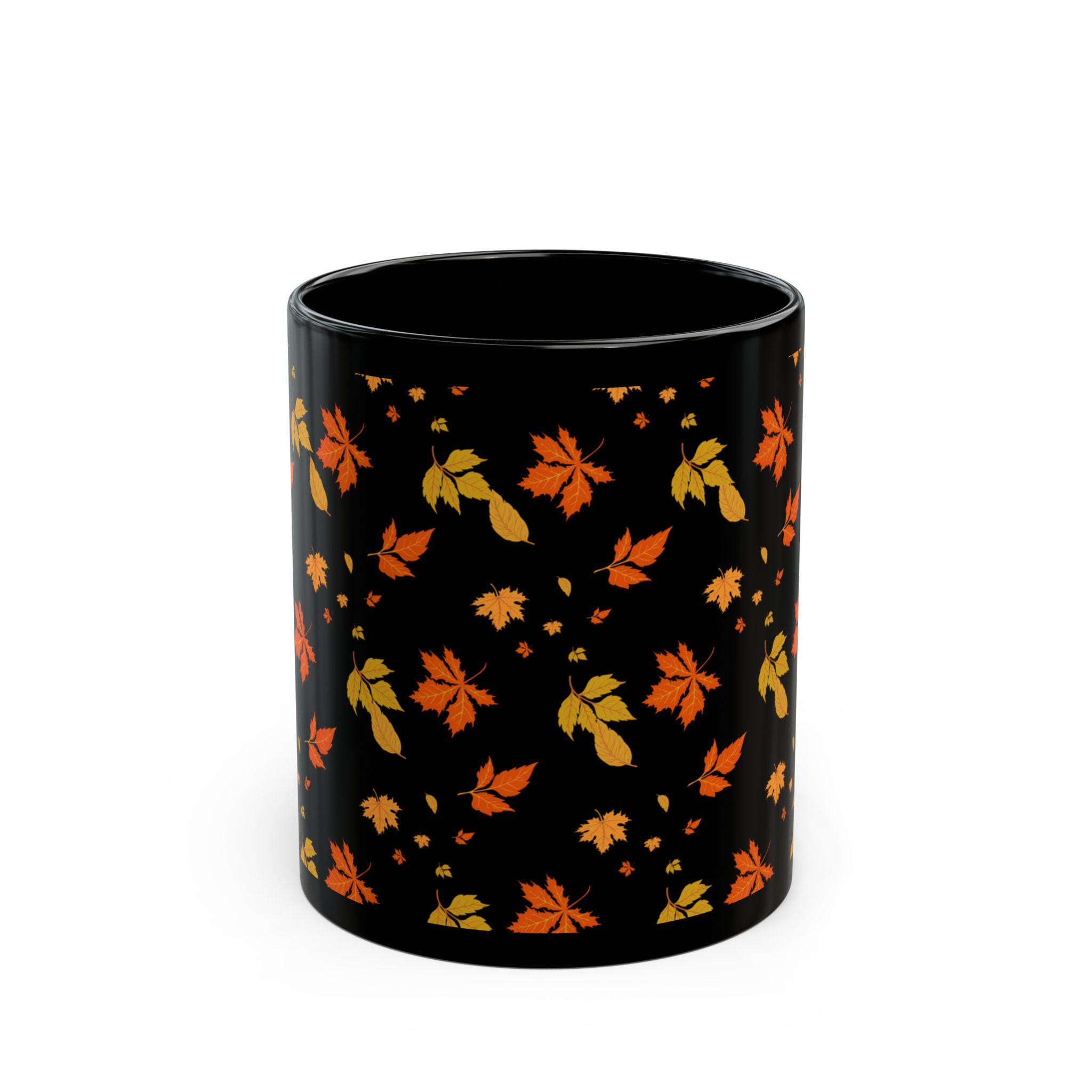 Autumn Leaf Black Mug | Cozy Botanical Fall Coffee Cup (11oz, 15oz)
