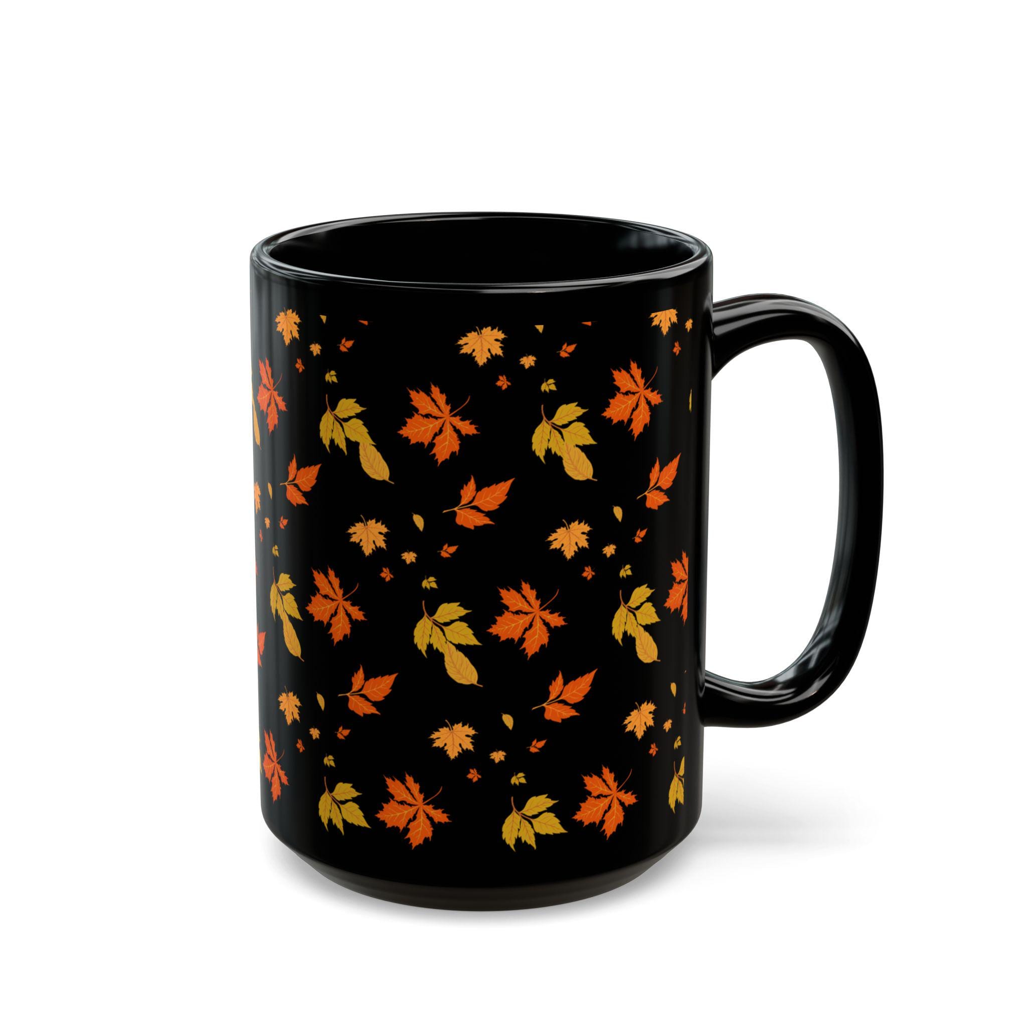 Autumn Leaf Black Mug | Cozy Botanical Fall Coffee Cup (11oz, 15oz)