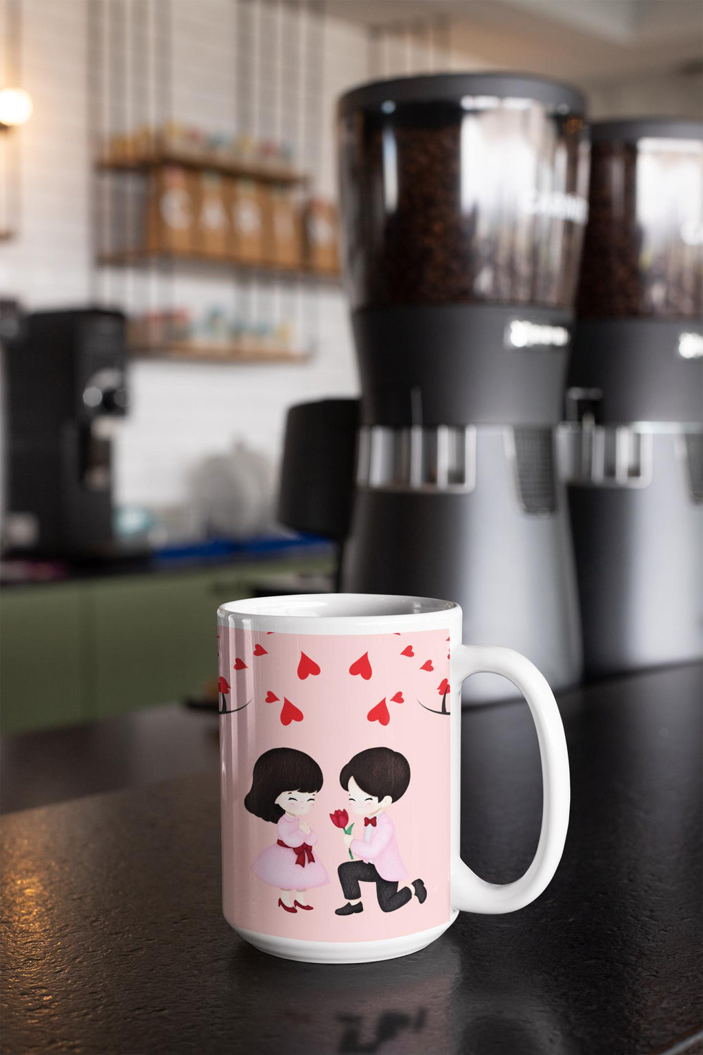Romantic Proposal Scene Ceramic Mug | Valentine Hearts Coffee Cup