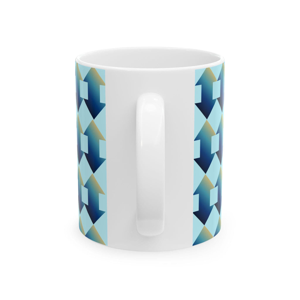 Geometric Blue Teal Ceramic Coffee Mug, Modern Abstract Drinkware (11 oz.)