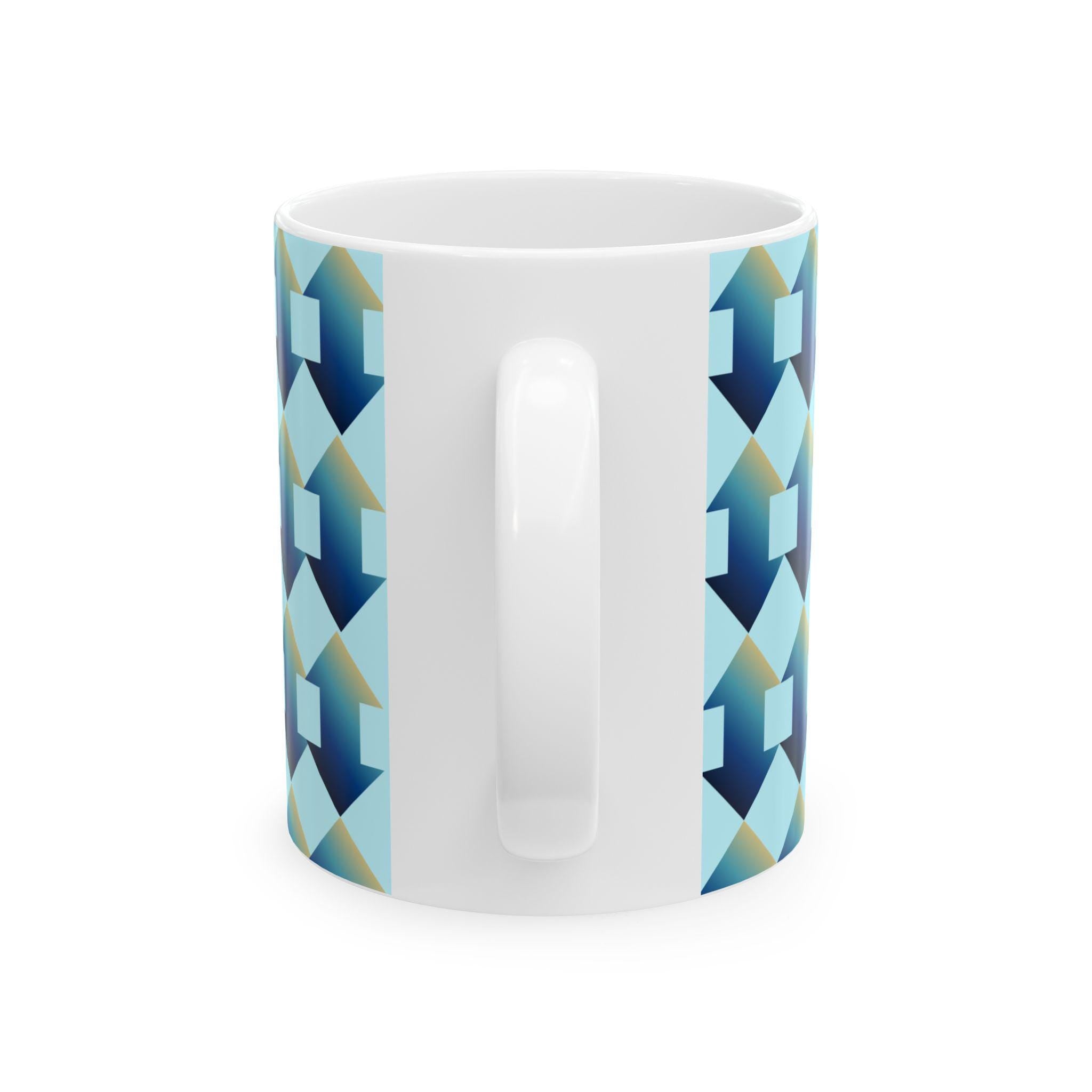 Geometric Blue Teal Ceramic Coffee Mug, Modern Abstract Drinkware (11 oz.)