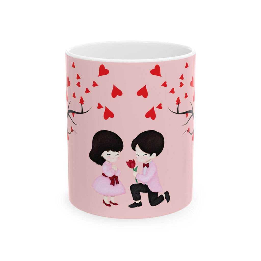 Romantic Proposal Scene Ceramic Mug | Valentine Hearts Coffee Cup