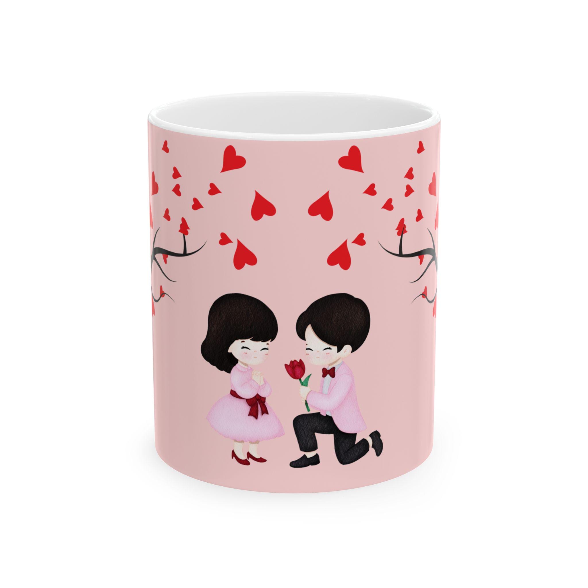 Romantic Proposal Scene Ceramic Mug | Valentine Hearts Coffee Cup