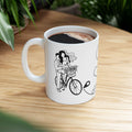 Bachelorette party Couple Riding Bicycle Ceramic Mug, Minimalist Line Art Coffee Cup
