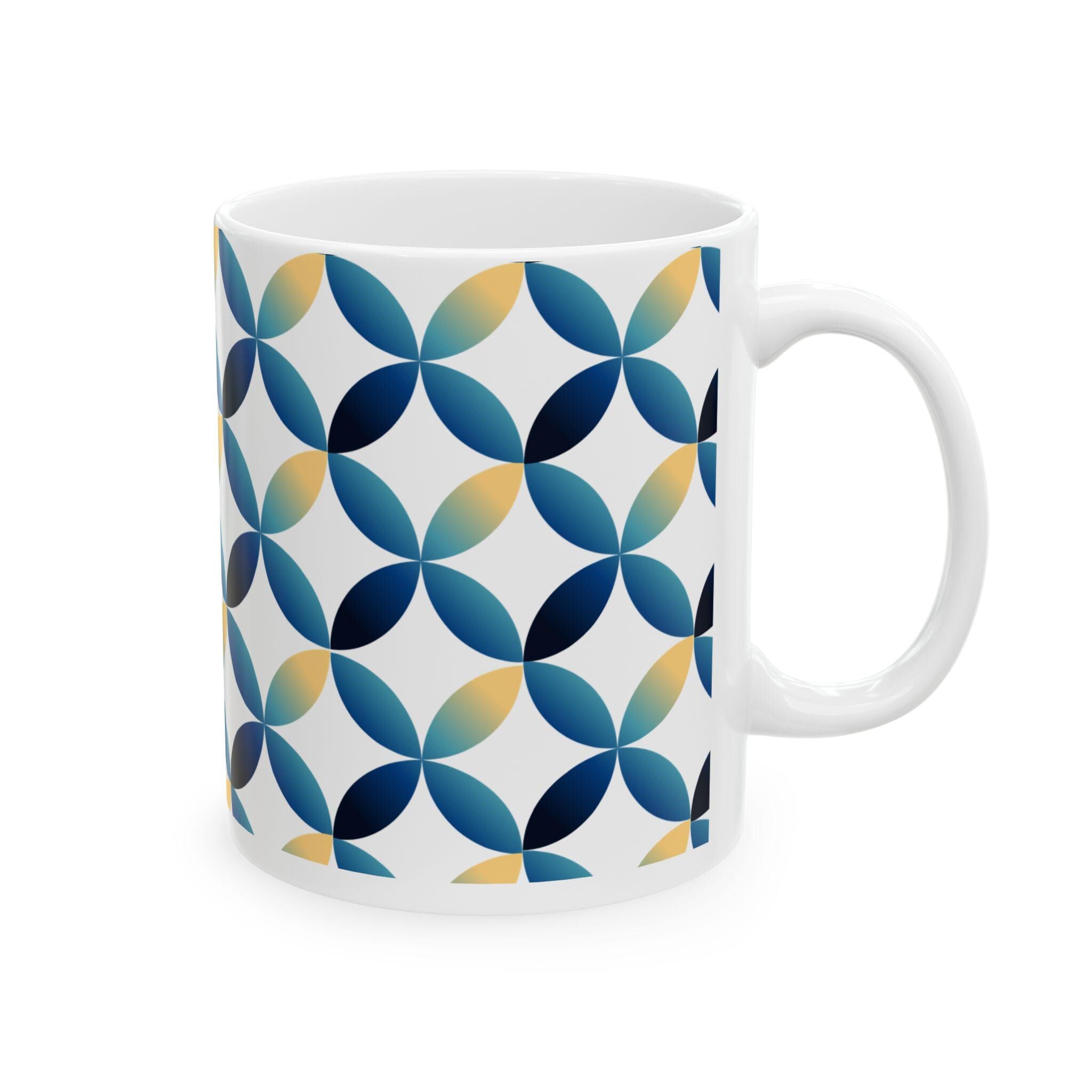 Blue Yellow Geometric Petal Mug | Modern Abstract Coffee Cup