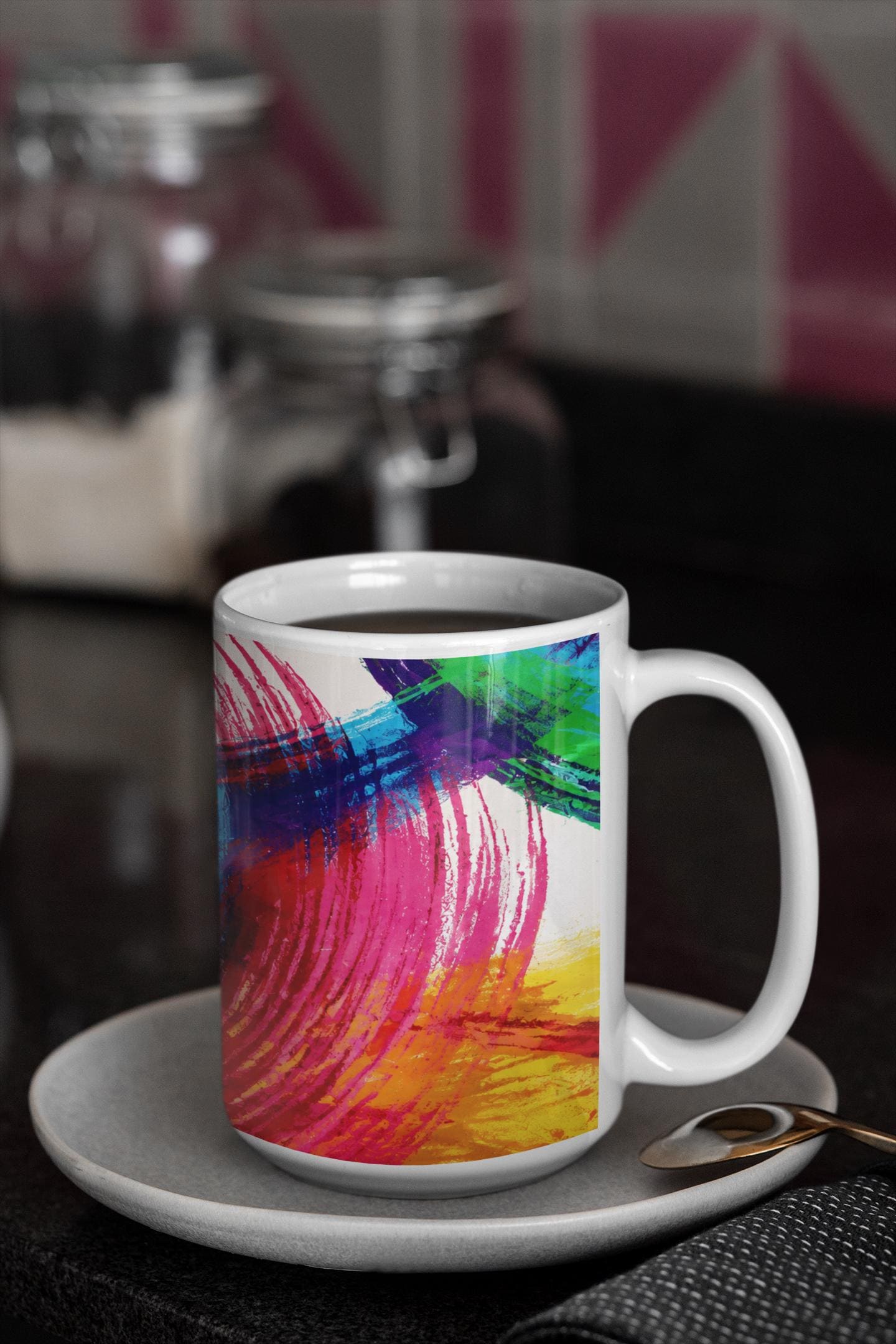 Colorful Brushstroke Abstract Mug | Rainbow Painted Ceramic
