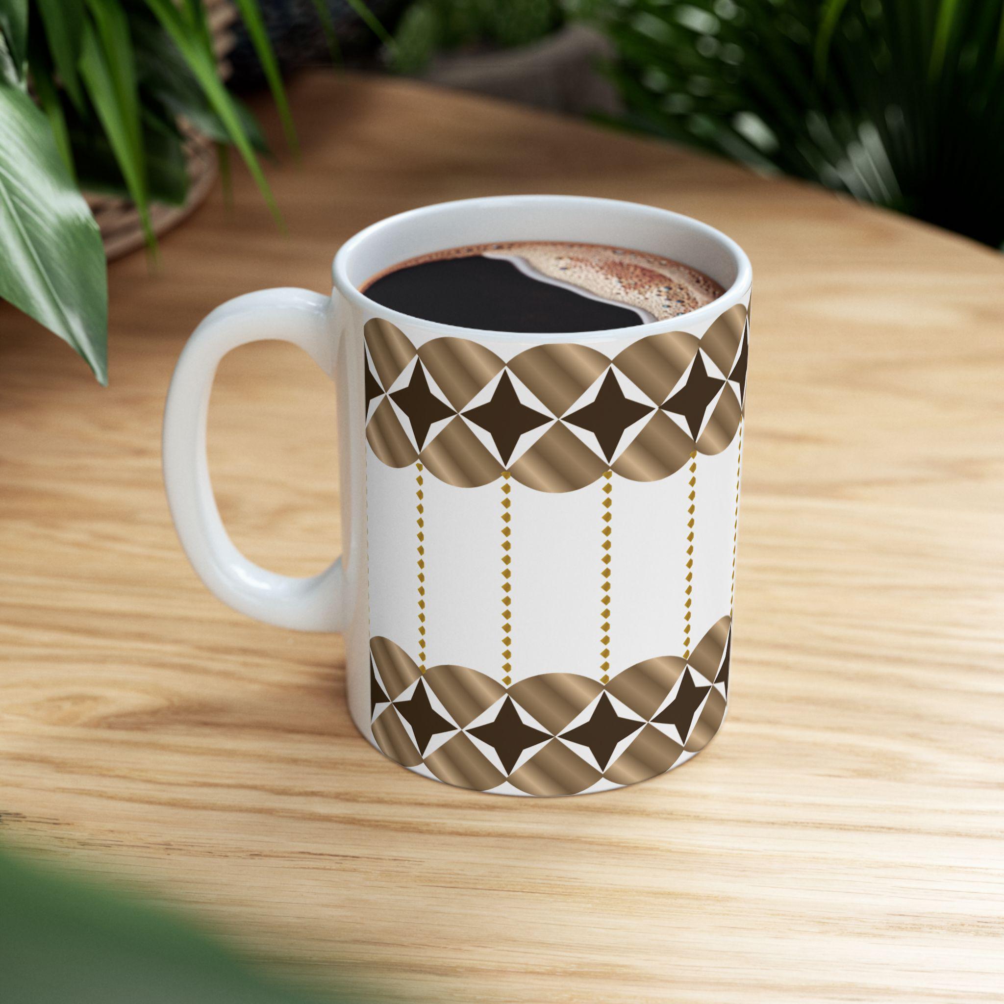 Geometric Gold Bronze Ceramic Mug | Modern Desk Decor, Coffee Cup (11oz/15oz)