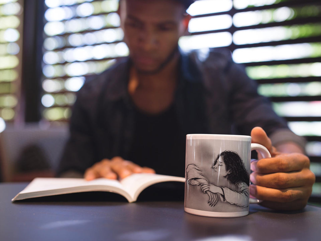 Overcoming grief | Embrace Illustration Ceramic Mug | Grayscale Hug Art Print