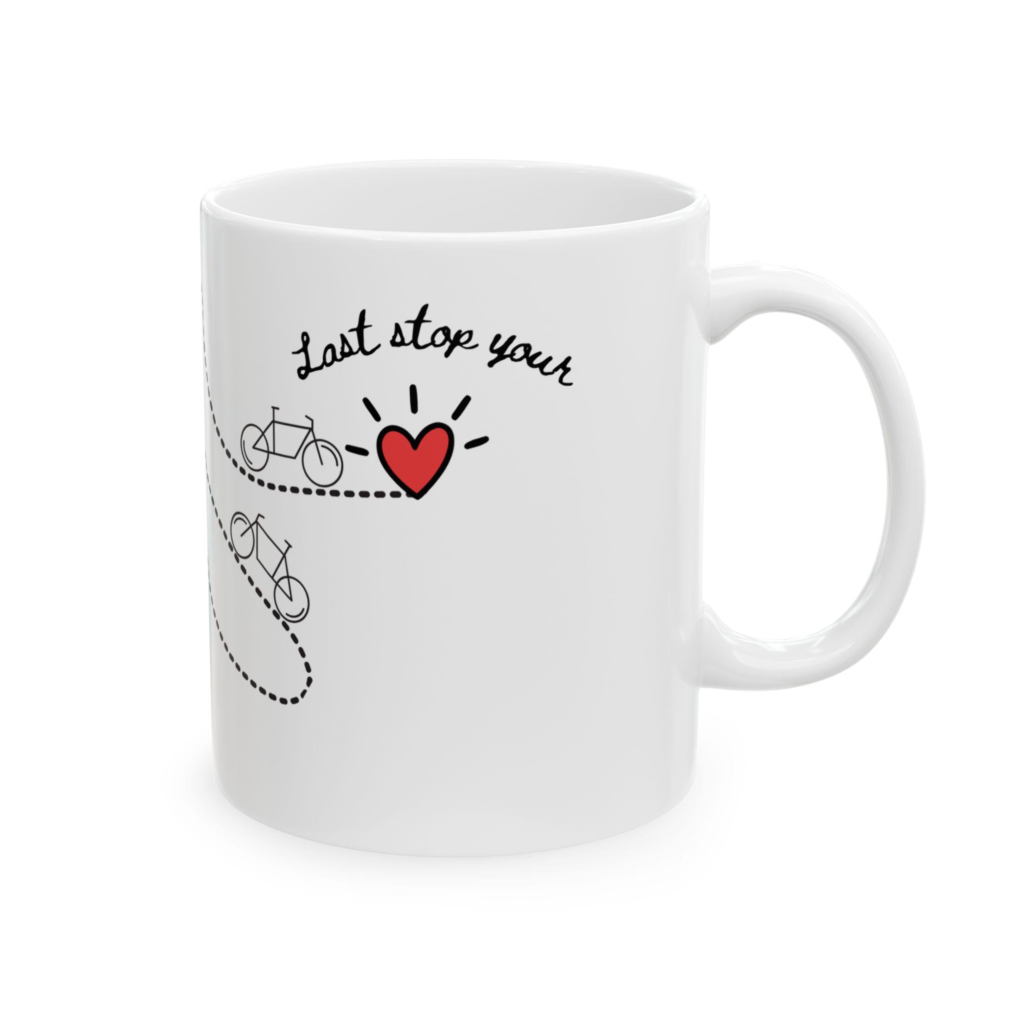 Bachelorette party Couple Riding Bicycle Ceramic Mug, Minimalist Line Art Coffee Cup