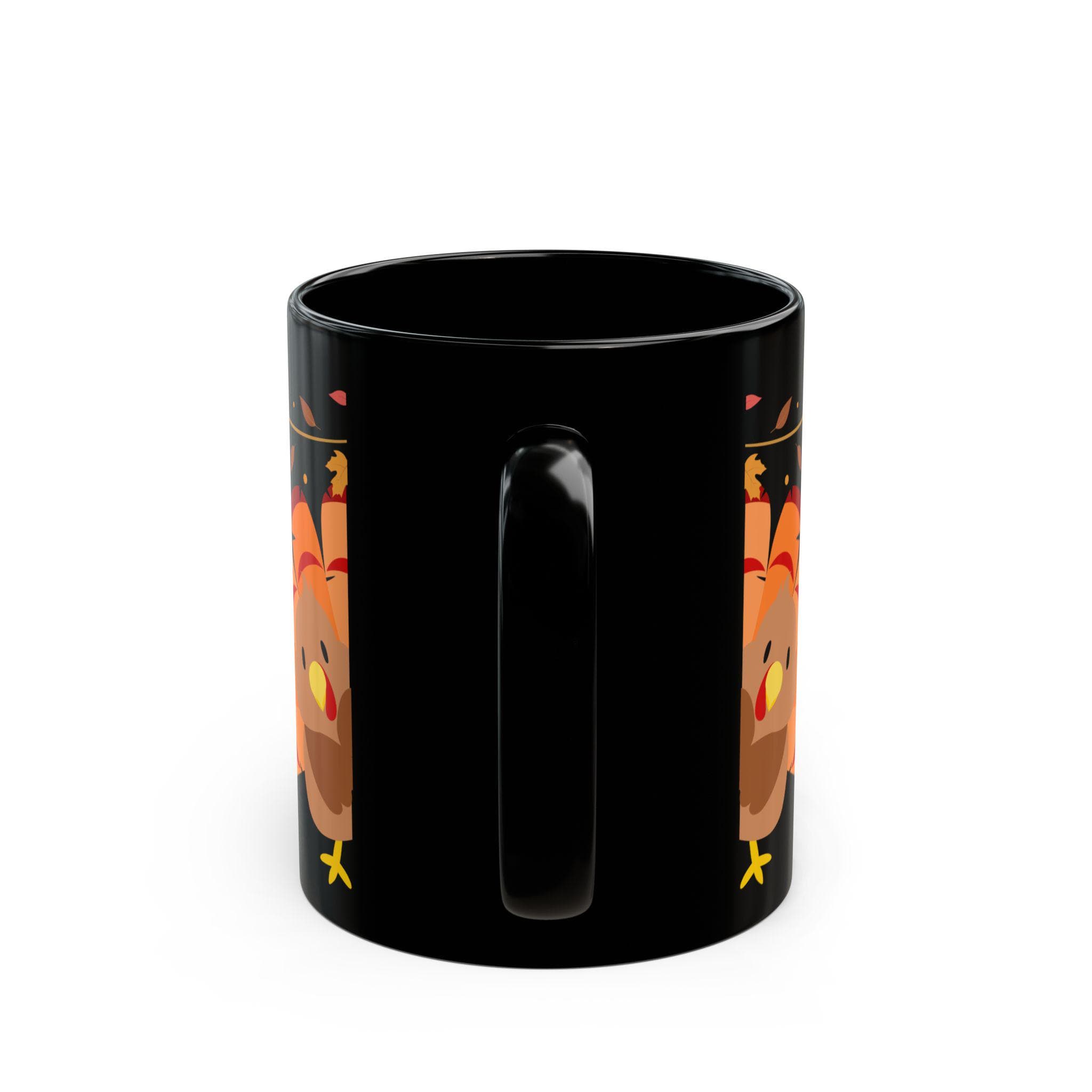 Black Thanksgiving Autumn Turkey Mug, Fall Turkey Coffee Cup, Autumn Leaf Ceramic Mug