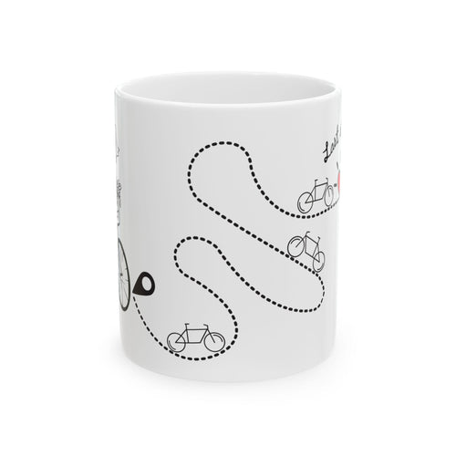 Bachelorette party Couple Riding Bicycle Ceramic Mug, Minimalist Line Art Coffee Cup
