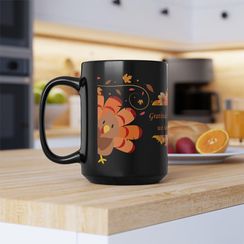 Black Thanksgiving Autumn Turkey Mug, Fall Turkey Coffee Cup, Autumn Leaf Ceramic Mug