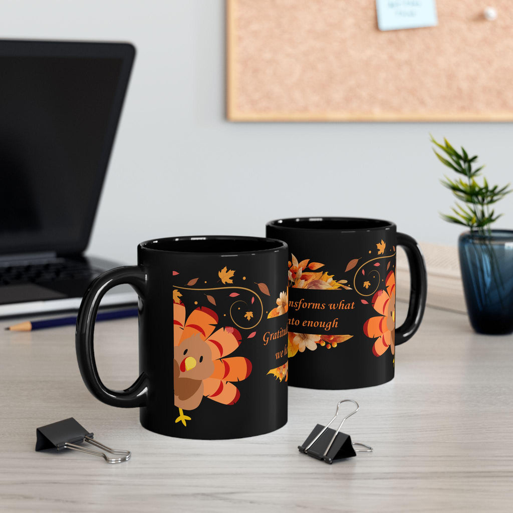 Black Thanksgiving Autumn Turkey Mug, Fall Turkey Coffee Cup, Autumn Leaf Ceramic Mug