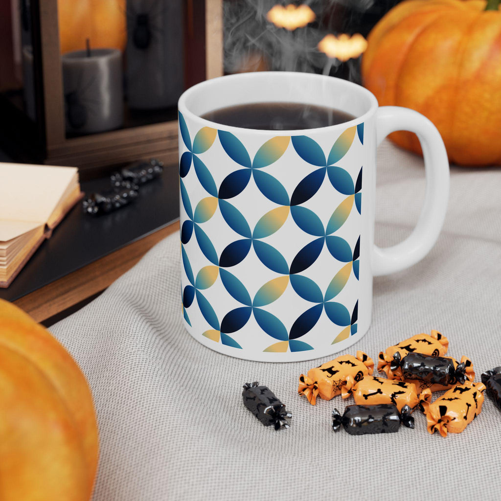Blue Yellow Geometric Petal Mug | Modern Abstract Coffee Cup