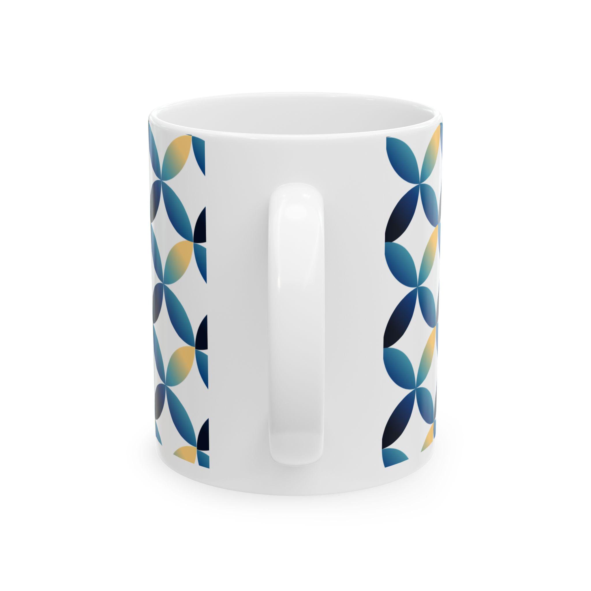 Blue Yellow Geometric Petal Mug | Modern Abstract Coffee Cup
