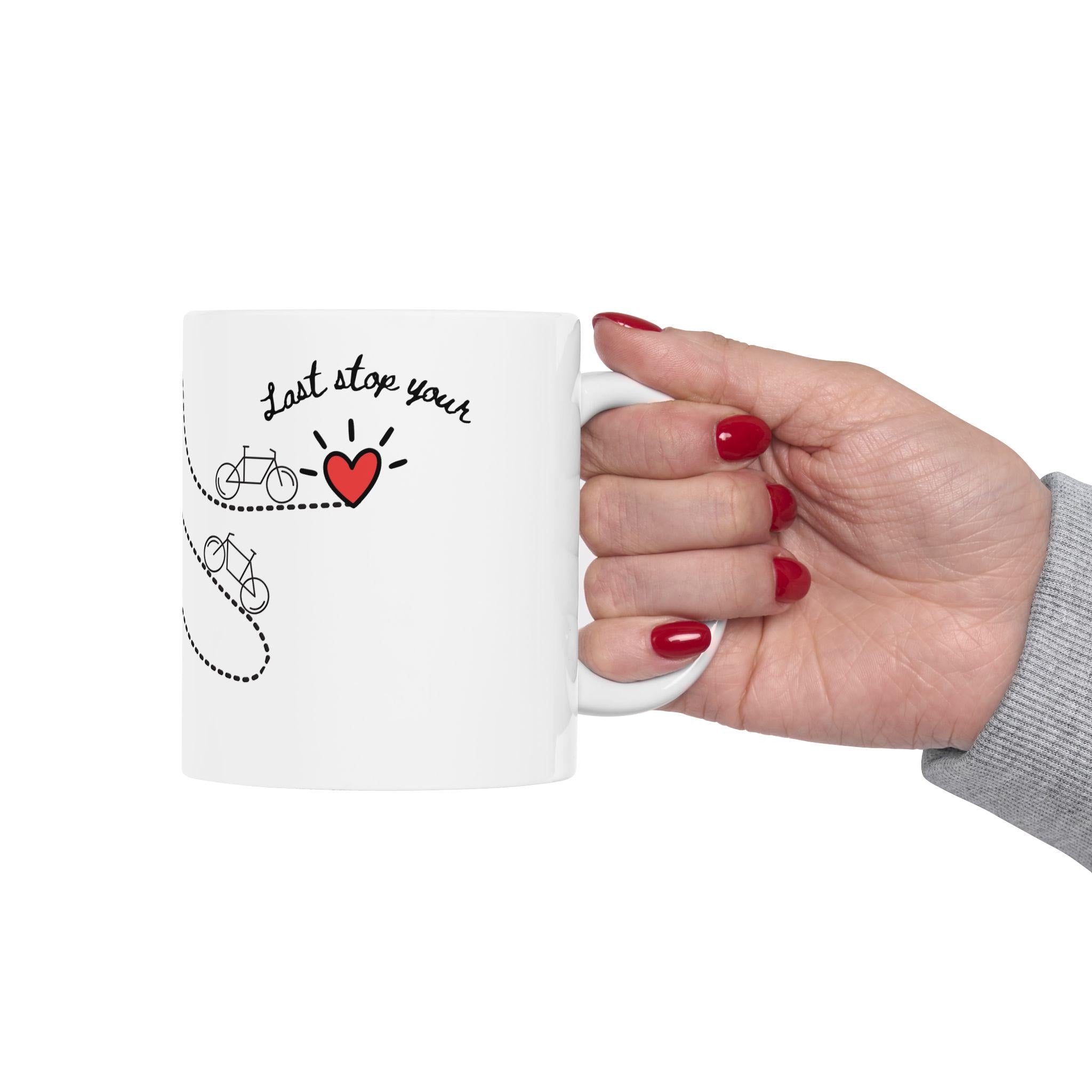 Bachelorette party Couple Riding Bicycle Ceramic Mug, Minimalist Line Art Coffee Cup