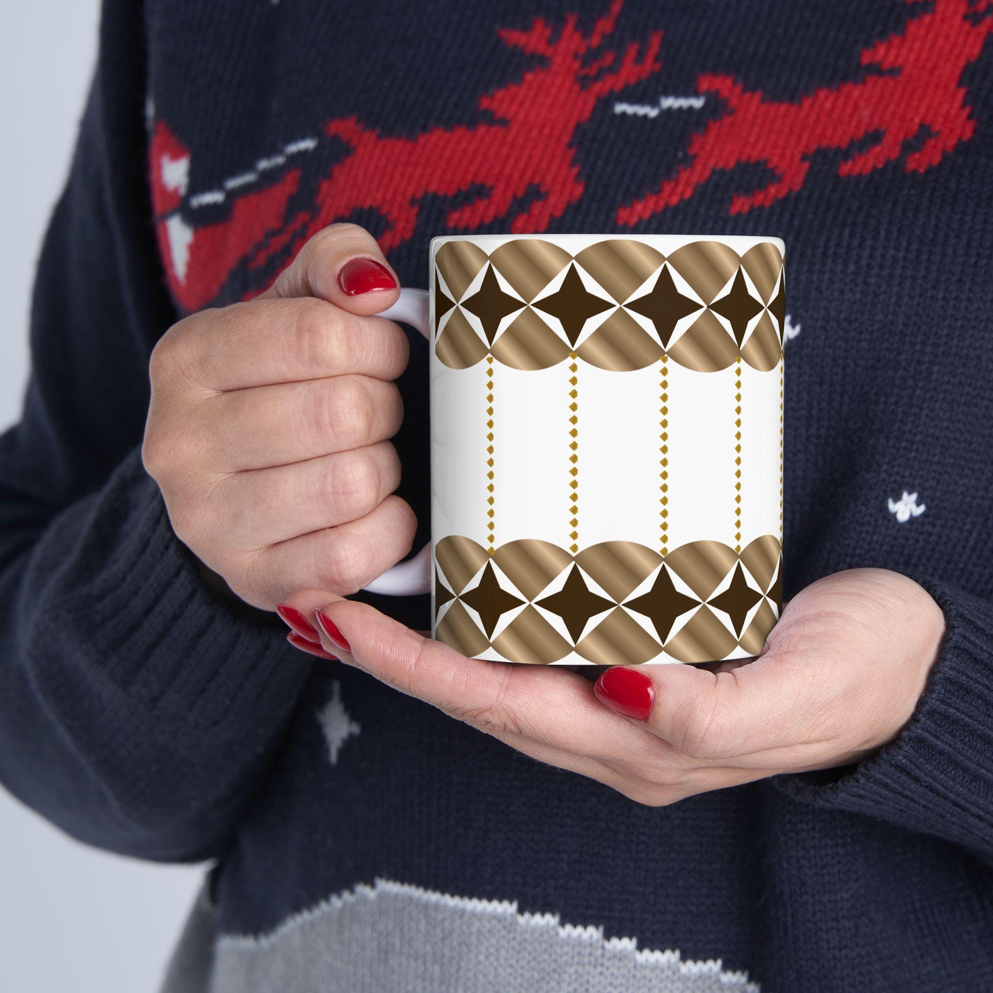 Geometric Gold Bronze Ceramic Mug | Modern Desk Decor, Coffee Cup (11oz/15oz)