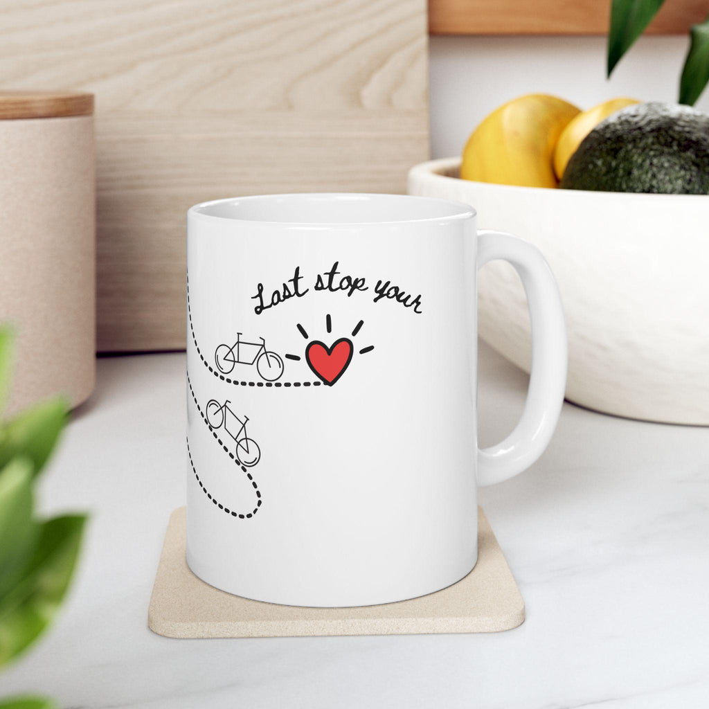 Bachelorette party Couple Riding Bicycle Ceramic Mug, Minimalist Line Art Coffee Cup