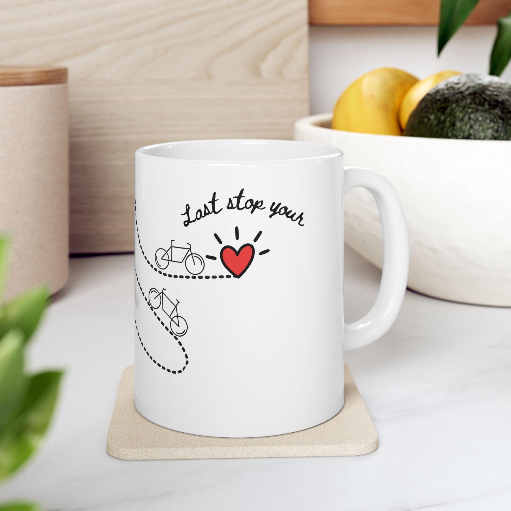 Bachelorette party Couple Riding Bicycle Ceramic Mug, Minimalist Line Art Coffee Cup
