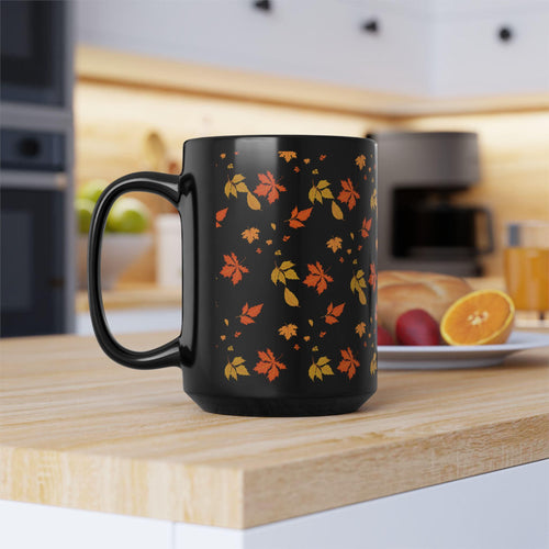 Autumn Leaf Black Mug | Cozy Botanical Fall Coffee Cup (11oz, 15oz)