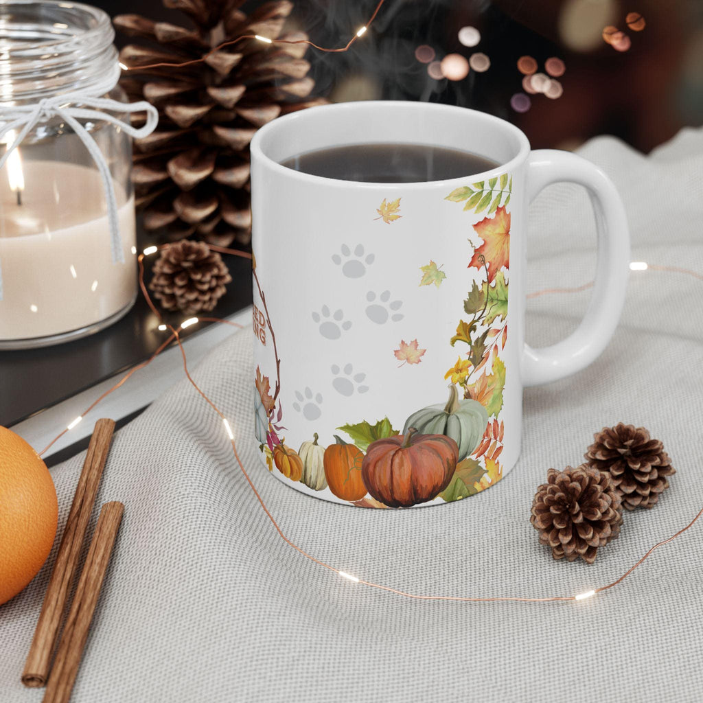 Thanksgiving Day Mug | Golden Retriever, Pumpkins, Fall Leaves. L