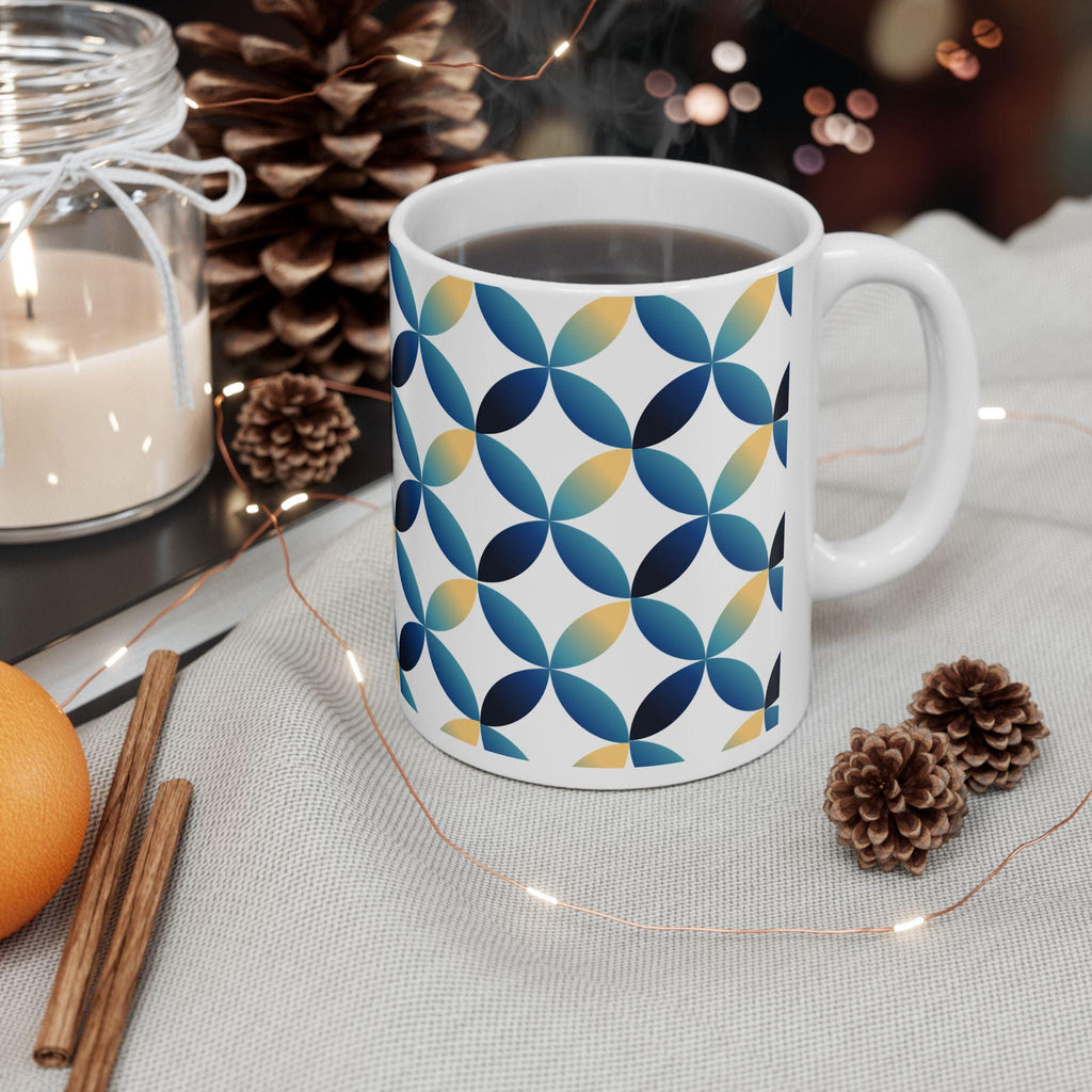 Blue Yellow Geometric Petal Mug | Modern Abstract Coffee Cup