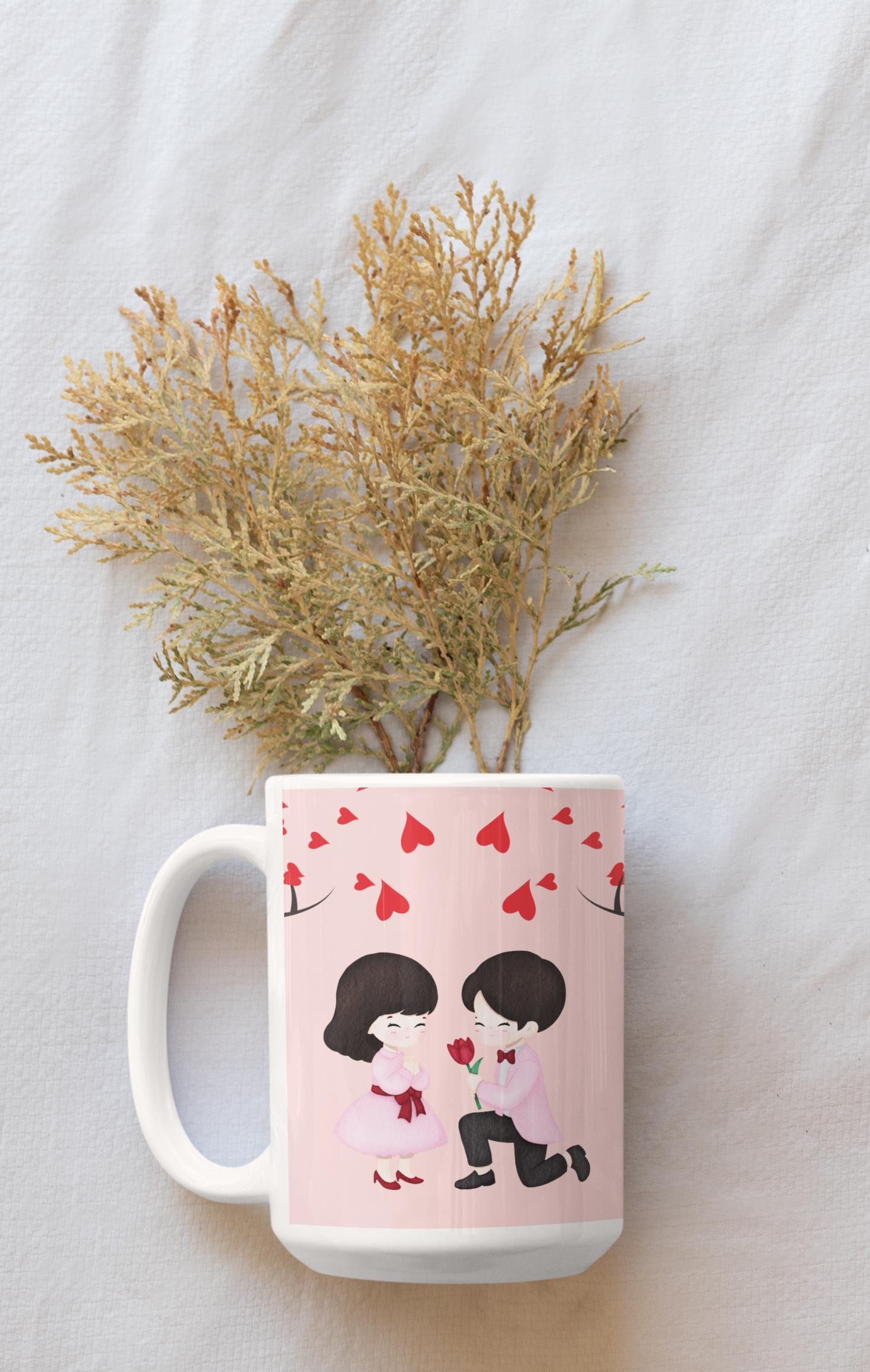 Romantic Proposal Scene Ceramic Mug | Valentine Hearts Coffee Cup
