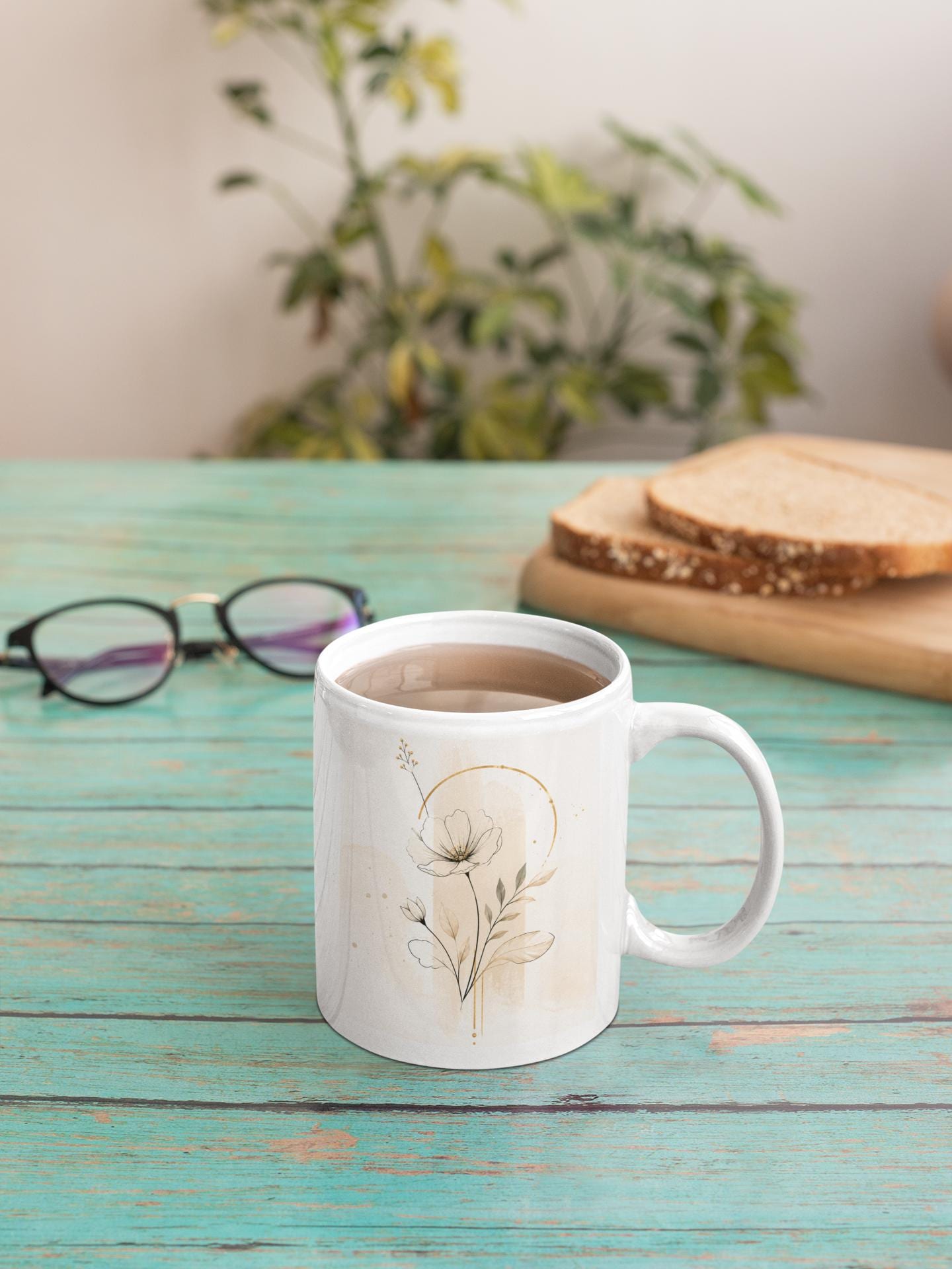Minimalist Botanical Flower Mug | Ceramic Coffee Cup | Warm Tones, Organic Vibe