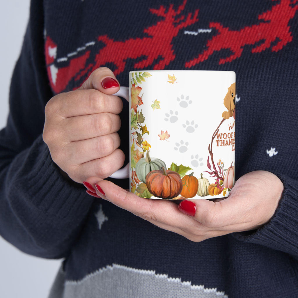 Thanksgiving Day Mug | Golden Retriever, Pumpkins, Fall Leaves. L