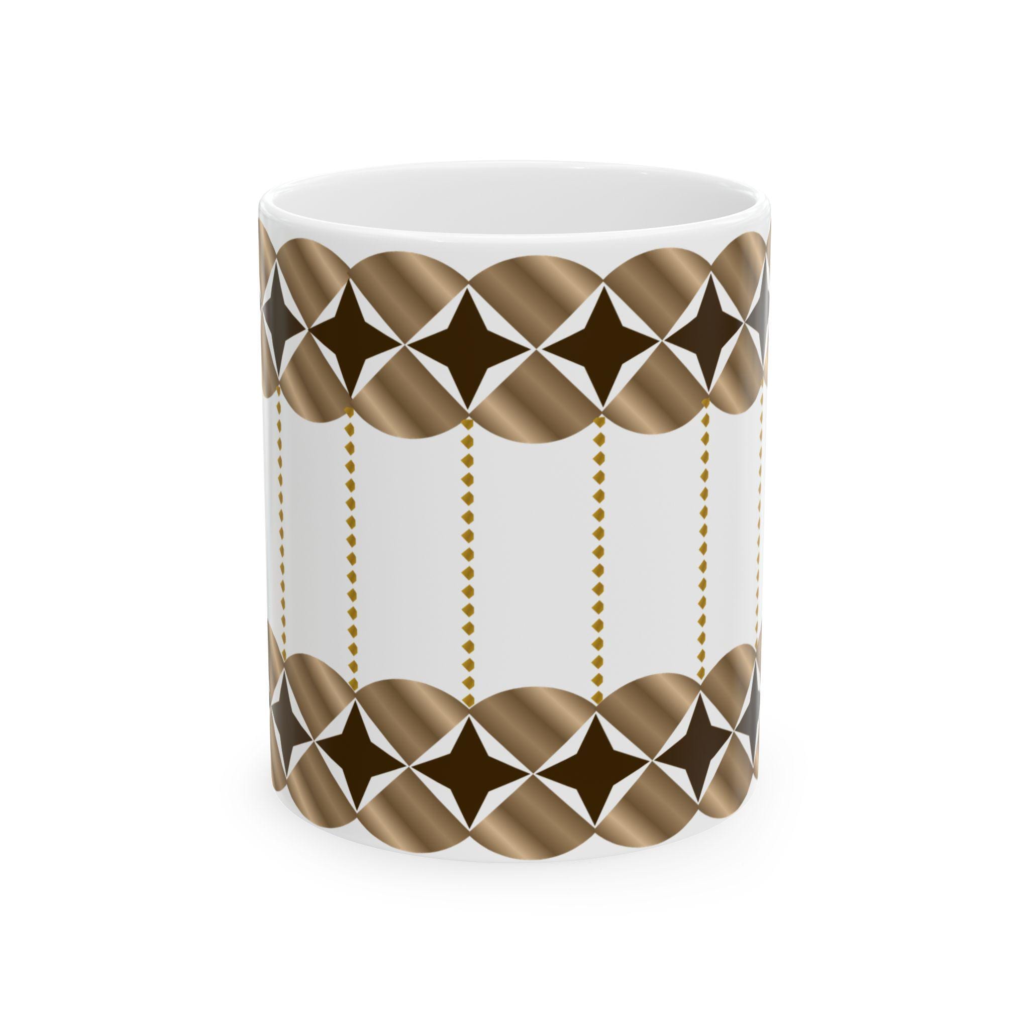 Geometric Gold Bronze Ceramic Mug | Modern Desk Decor, Coffee Cup (11oz/15oz)