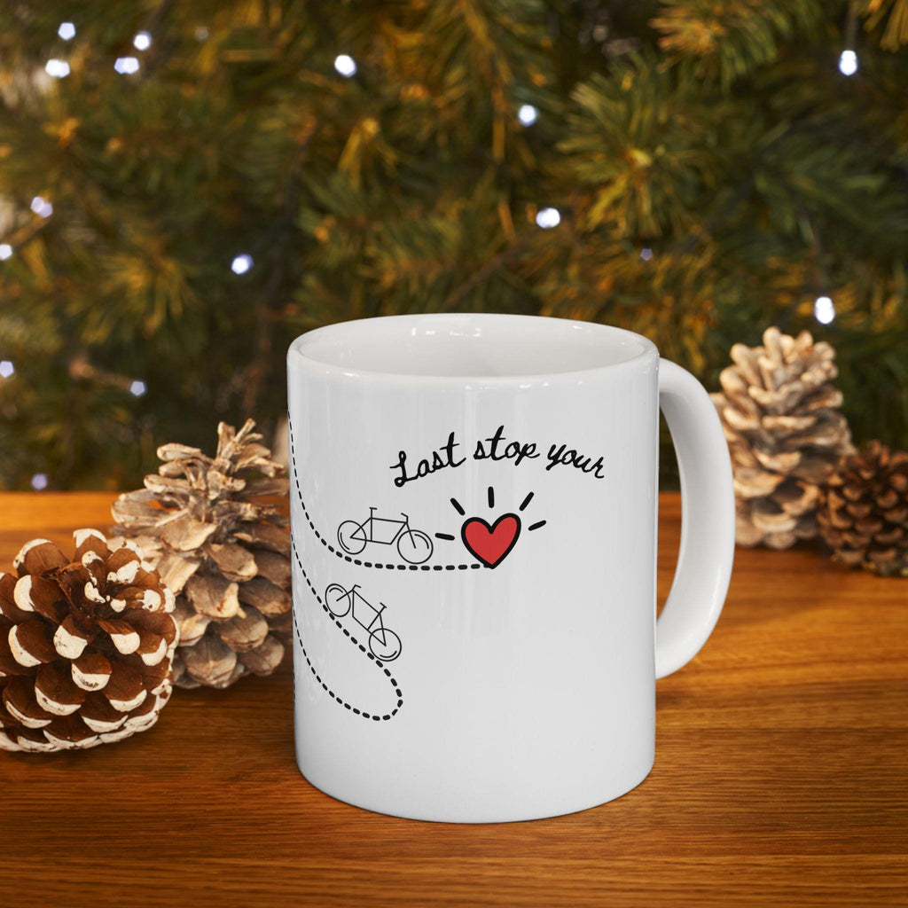Bachelorette party Couple Riding Bicycle Ceramic Mug, Minimalist Line Art Coffee Cup