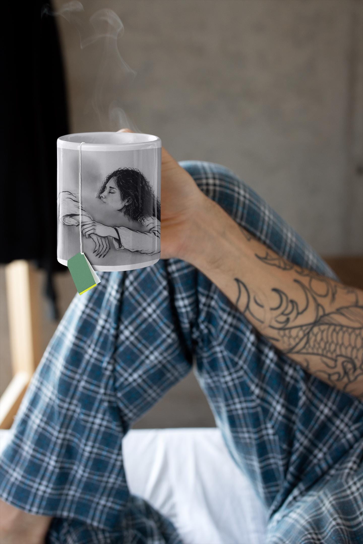 Overcoming grief | Embrace Illustration Ceramic Mug | Grayscale Hug Art Print