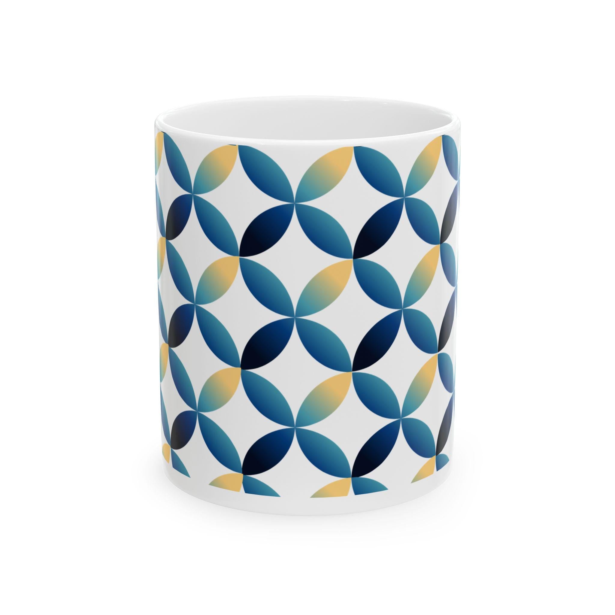 Blue Yellow Geometric Petal Mug | Modern Abstract Coffee Cup