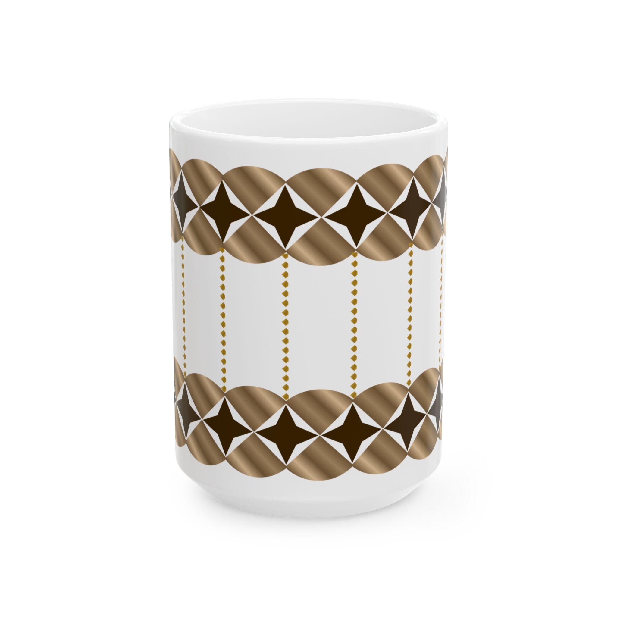 Geometric Gold Bronze Ceramic Mug | Modern Desk Decor, Coffee Cup (11oz/15oz)