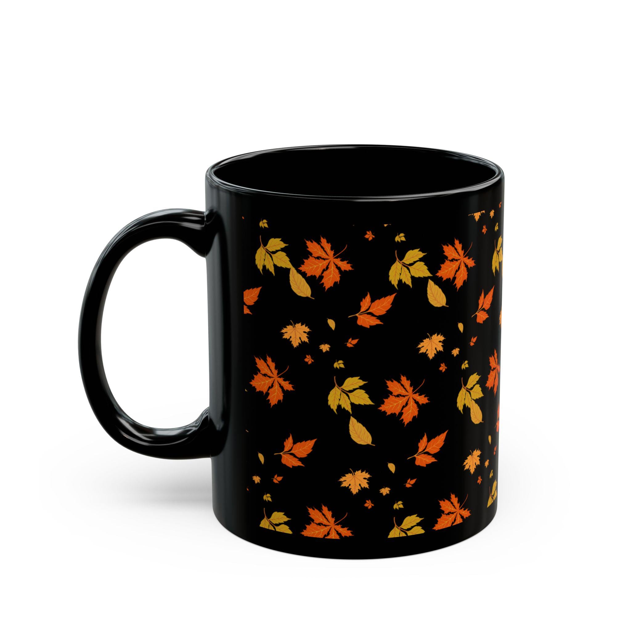 Autumn Leaf Black Mug | Cozy Botanical Fall Coffee Cup (11oz, 15oz)