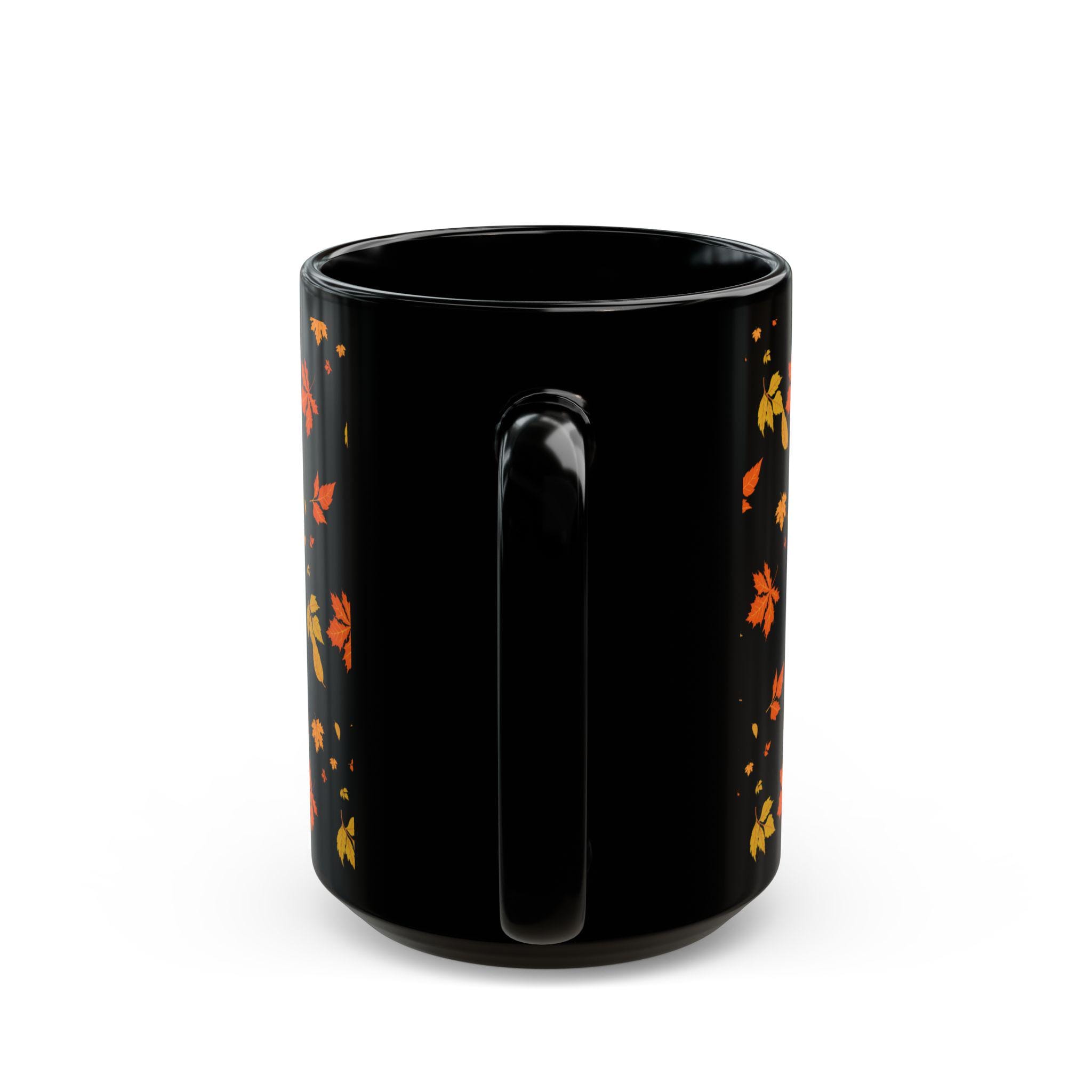 Autumn Leaf Black Mug | Cozy Botanical Fall Coffee Cup (11oz, 15oz)