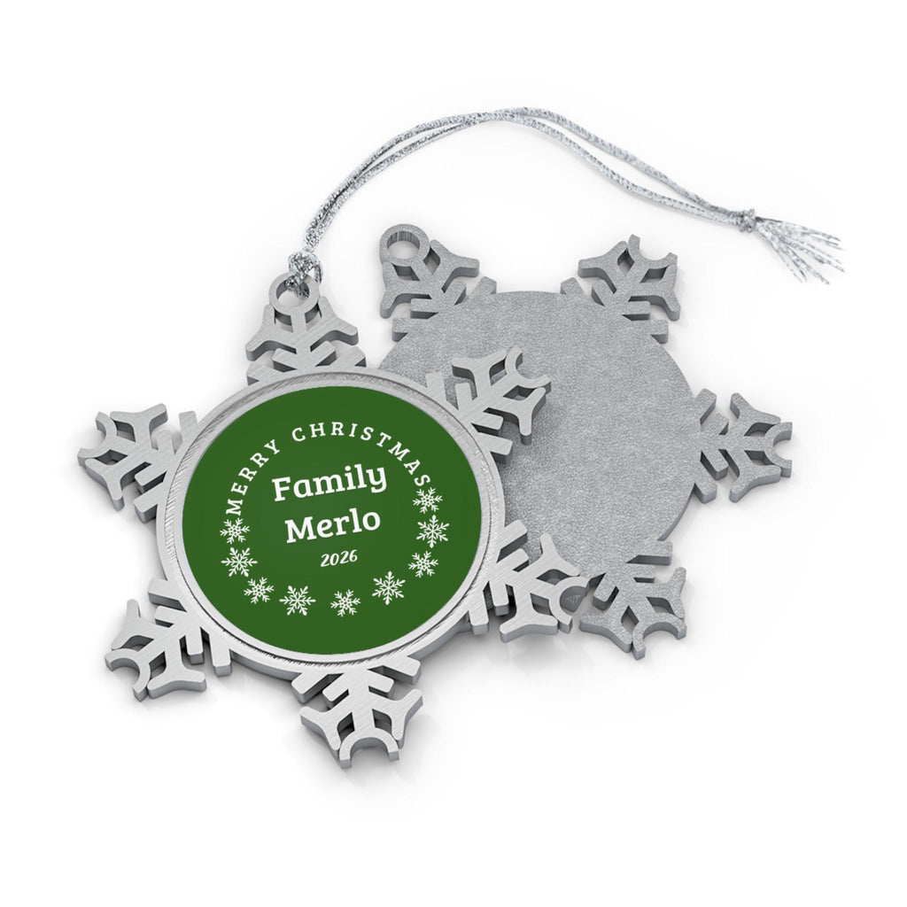 Personalized Merry Christmas Snowflake Ornament | Pewter Family Keepsake